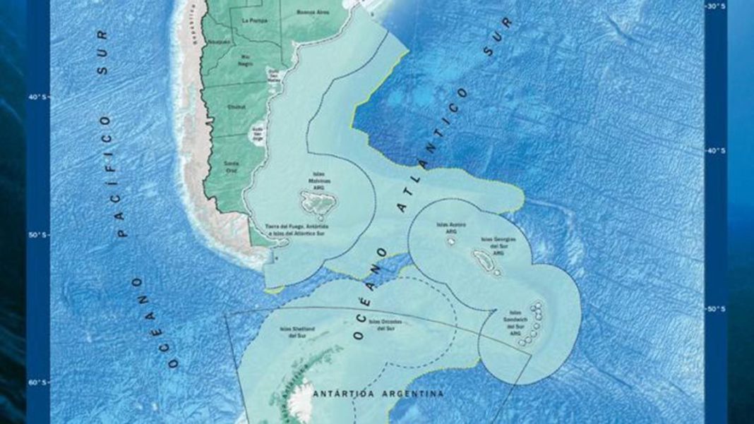 Un mapa de la plataforma continental argentina.